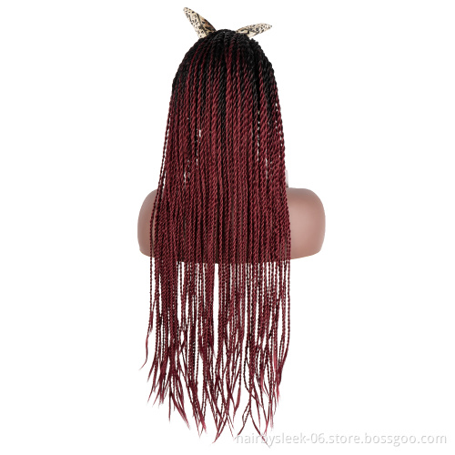 Burgundy color 34 inches Two plait wholesale Braided Wigs Long Twist Braids style synthetic hair headband wig for black women